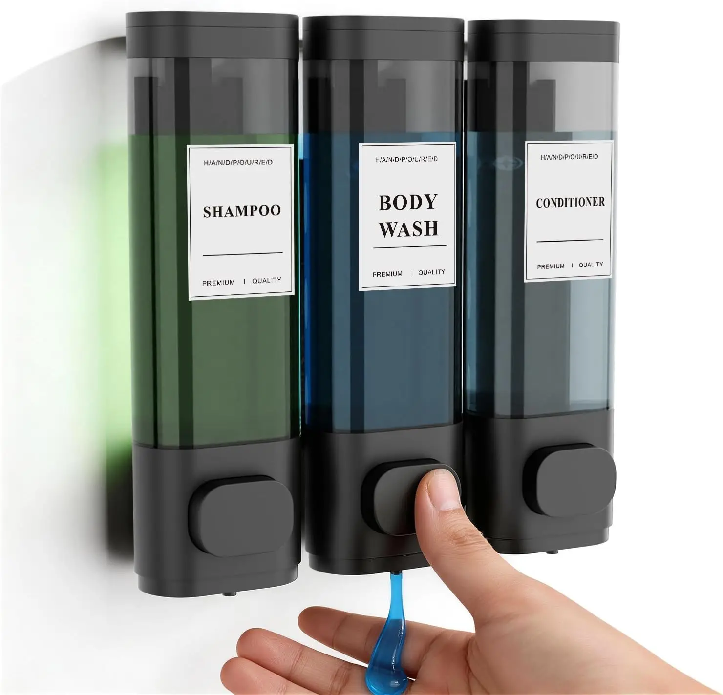 

Wall-Mounted Shampoo Dispenser, No-Drill Installation, Lockable, 900ml Capacity for Bathroom & Hotel (Black, 3-Pack)