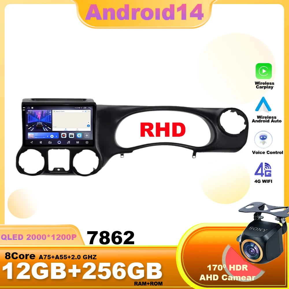 Android 14 Car Radio Player For Jeep Wrangler 3 JK 2010 - 2018 RHD Navigation GPS Autoradio Touchscreen Carplay IPS DSP BT