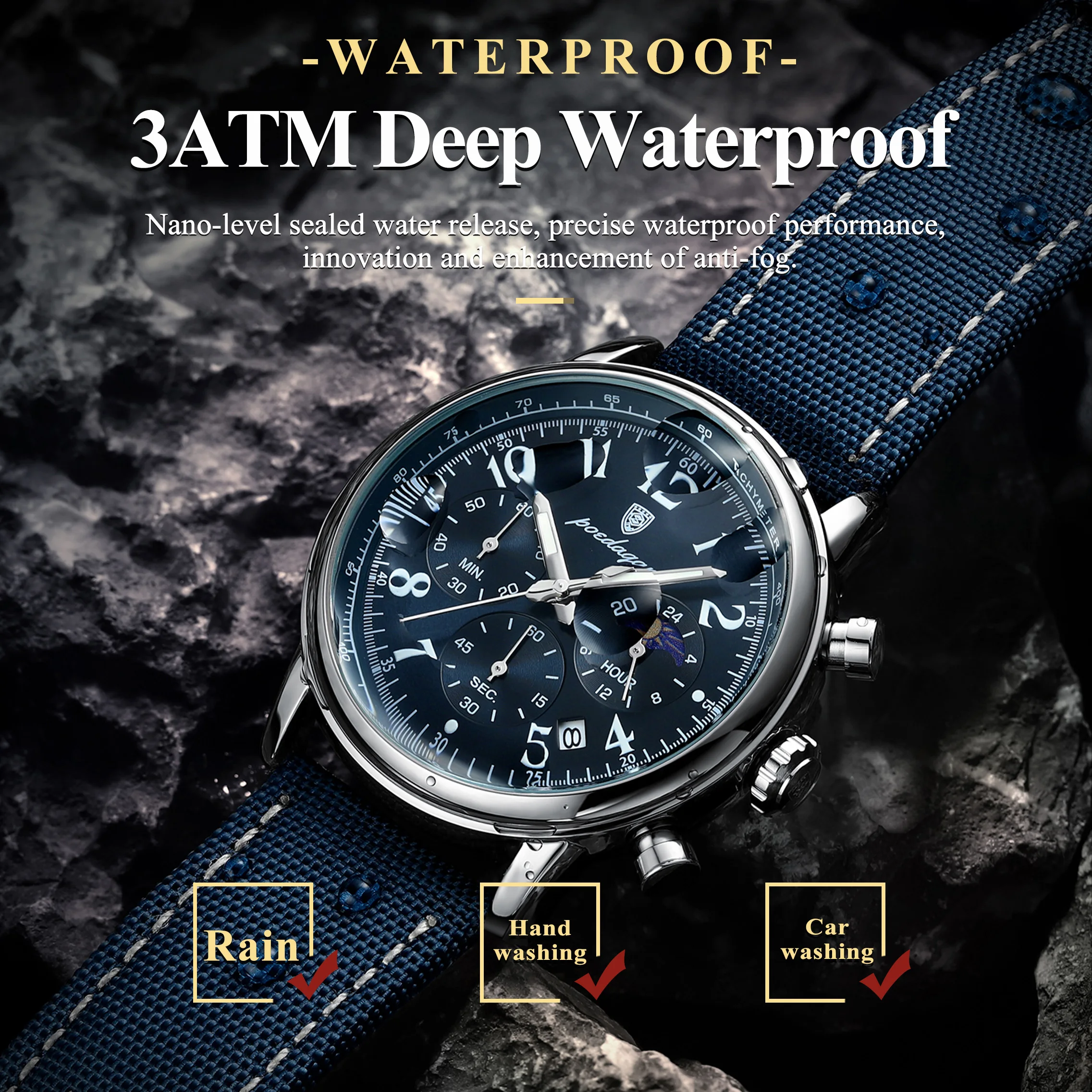 POEDAGAR Luxury Quartz Men Clock Waterproof Luminous Leather Sports Man Wristwatch Chronograph Date Military Men's Watches Reloj - view 3