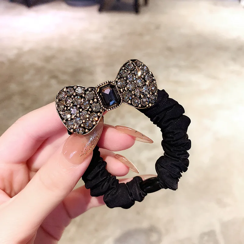 New Fashion Autumn Winte Bow All-match Rhinestone Hair Ring Elastic Hair Bands for Women Girl Hair Accessorie Headwear