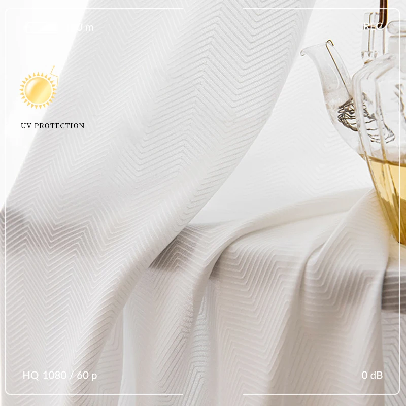 Custom Size Herringbone Sheer Curtains Soft Texture Privacy Semi-Sheer Drapes, Elegant UV Protection White Window Treatments