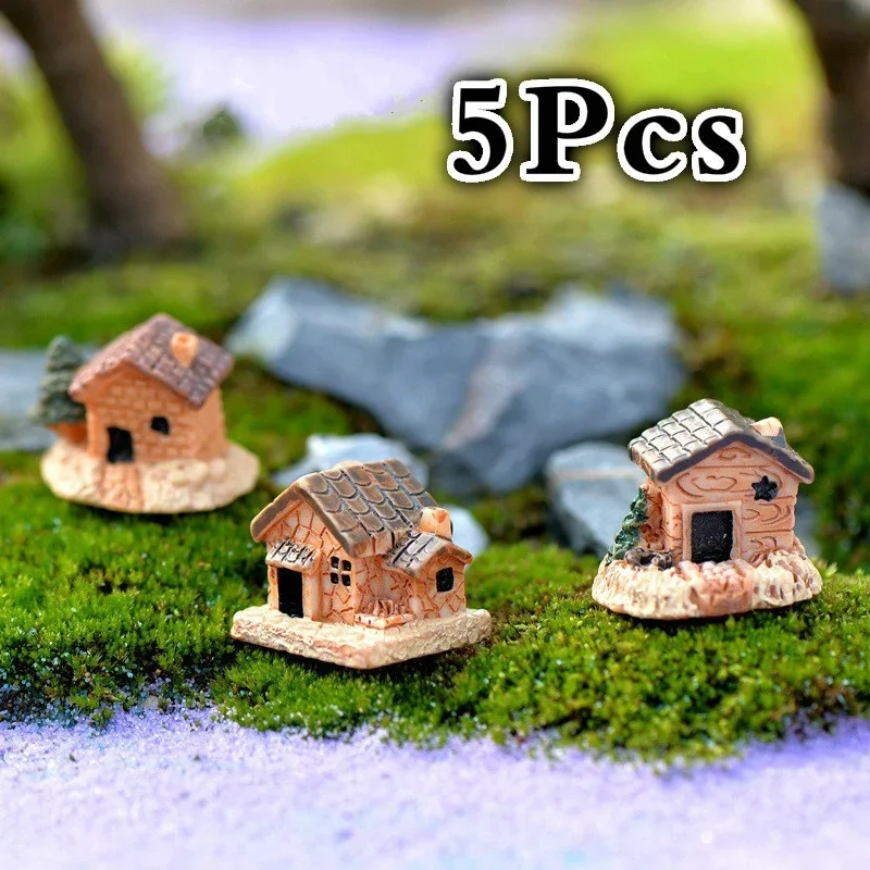 DIY Home and Garden DIY Decorations 5Pcs Mini Doll House Stone House Resin Decorations for Home and Garden (Style Random)