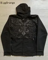 Y2K spring autumn black jacket Gothic high street casual men's personalized hooded sweatshirt loose fashion top 2025 hot sale
