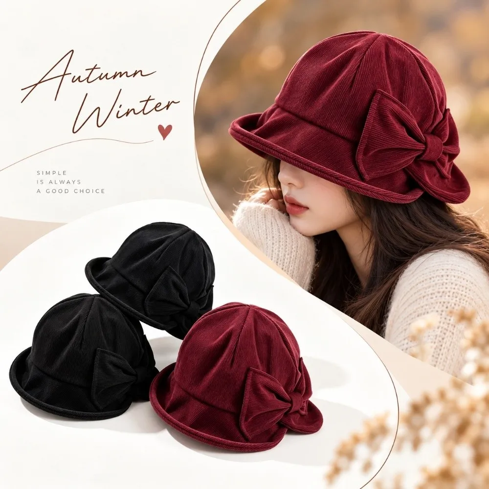 Slit Front Women's Bucket Hat Warm Construction Comfortable Fit Vintage Bucket Hat Cold Resistant Bow Bucket Hat