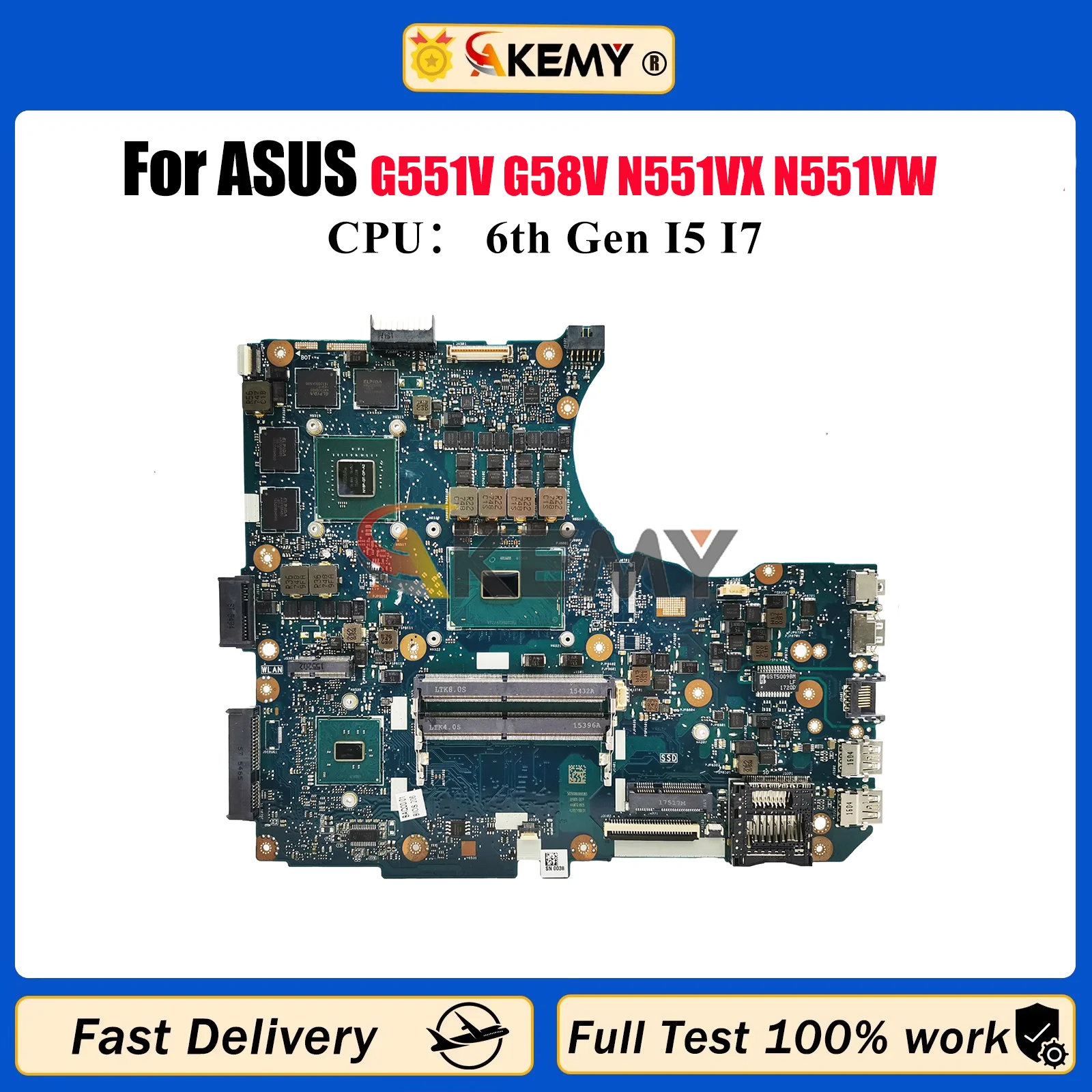 

N551VW Laptop Motherboard For ASUS ROG N551V G551V G58V N551VX N551VW Notebook Mainboard With I5 I7 CPU 100% tests OK fast ship