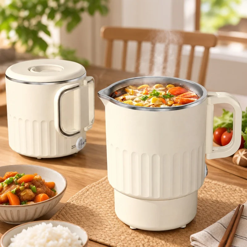Electric Stainless Steel Kettle 1L with Steaming Rack, Compact and Travel-Friendly for Office & Home