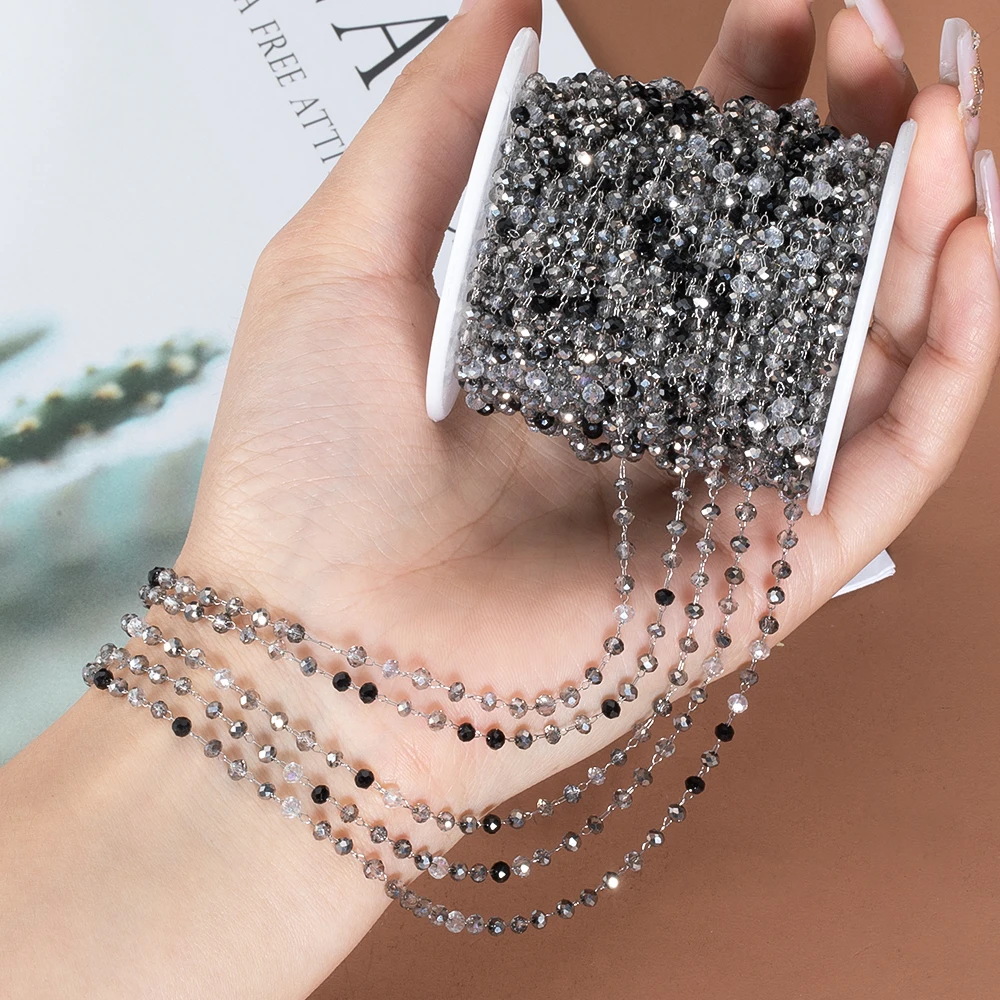 1Meter Stainless Steel Gray Beads Chain For Necklace Bracelet DIY Jewelry Making Supplies