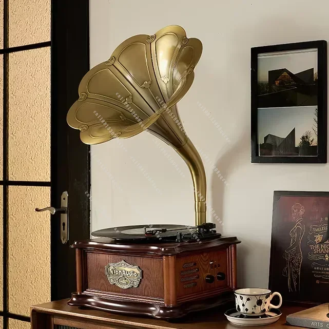 Multifunctional Classic Radio Gramophone  Vinyl Record Player with Alloy Horn