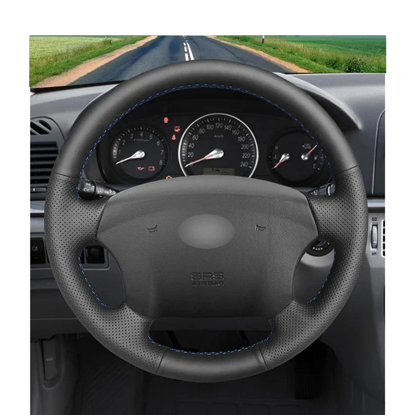 Black Artificial Leather Car Steering Wheel Cover for Kia Sedona Amanti Optima Carens Hyundai Sonata Azera Grandeur 2004-2014