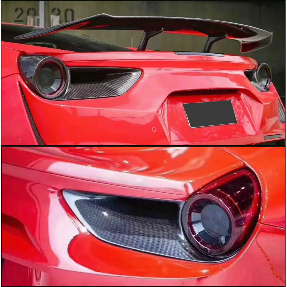 Real Carbon Fiber Rear Fog Tail Light Cover Trim Fit For Ferrari 488 GTB Spider 2015-2017