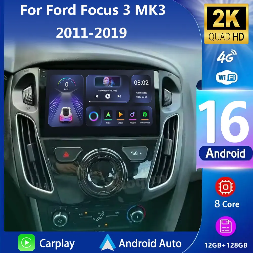 Unidad principal Multimedia Android 16 para Ford Focus 3 Mk 3 2011 2012 2013 2014 2015-2019 reproductor de coche GPS estéreo navegación Auto Radio