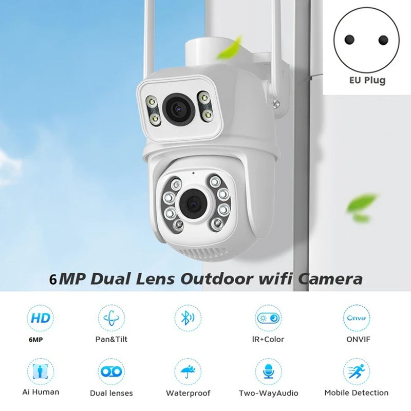 Imagem -03 - Abs Branco Dual Lens Ptz Câmera Rastreamento Automático Câmera ao ar Livre sem Fio ai Human Detect Plug ue 6mp 4k