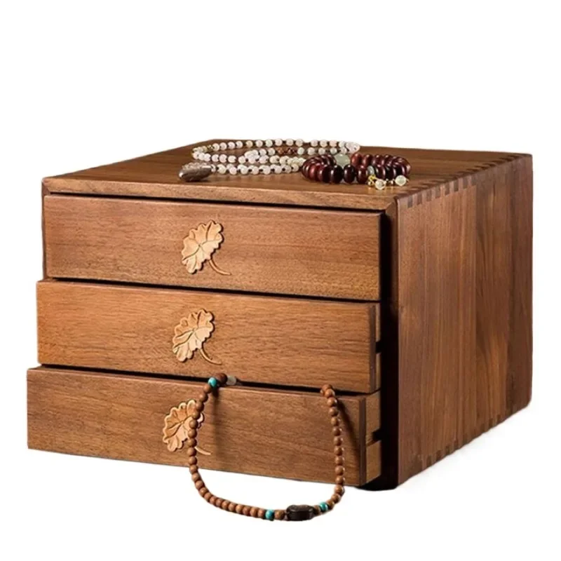 

Black walnut solid wood cosmetic storage box desktop drawer type