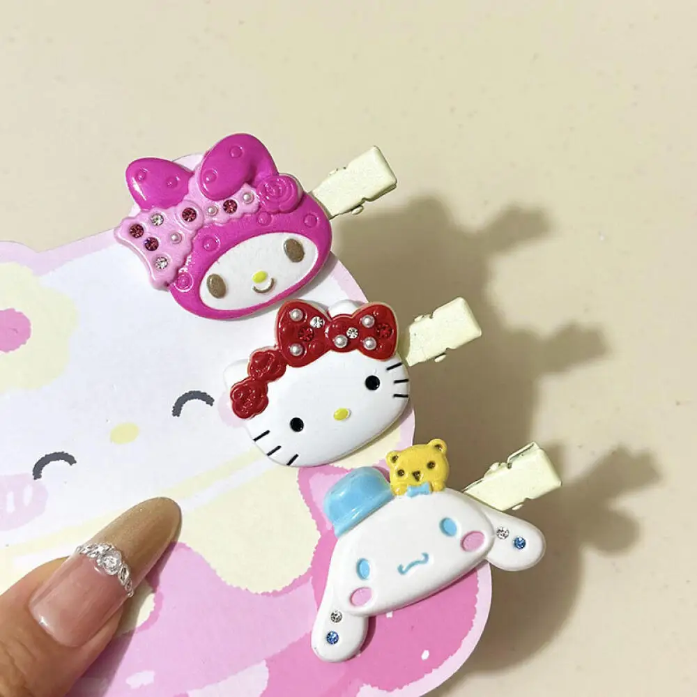 Sanrio Hello Kitty Haarspeldjes Glanzend Roze Kristal My Melody Kuromi Vrouwen Haren Accessoires Zoete Meisjes Hoofdtooi Pony Clip Gift