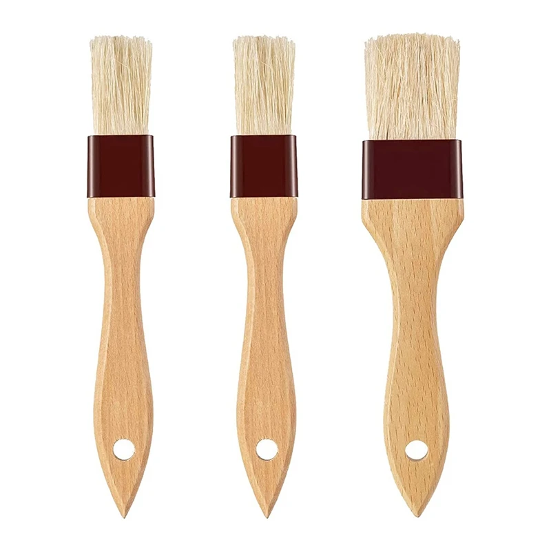 

3Pcs Oil Brush For Cooking Bristles BBQ Brushes For Grill Beech Wooden Handle Food Brush