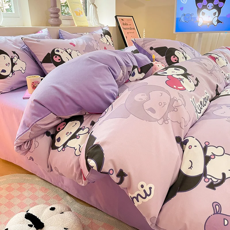 

Sanrio Hello Kitty Kuromi Cotton Four-piece Cartoon Print Series My Melody Bed Sheets and Pillowcases Girls' Bedroom Supplies