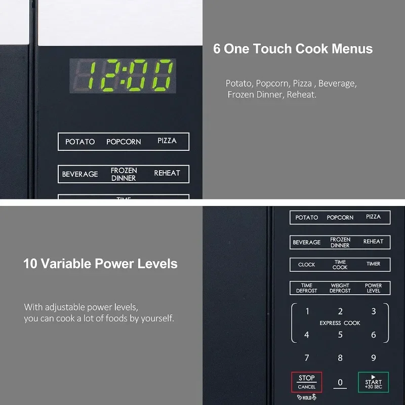 HAOYUNMA-horno microondas pequeño de acero inoxidable, encimera con 6 programas de cocción preestablecidos, pantalla LED de luz Interior, 0,7 pies cúbicos