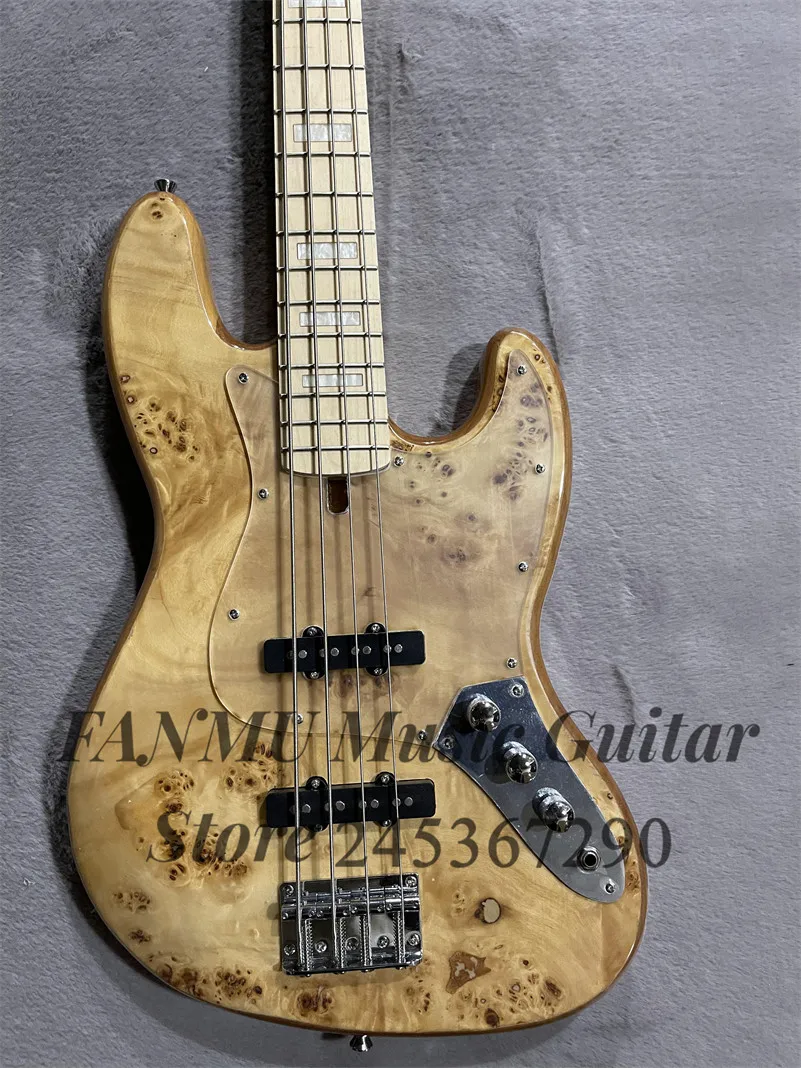 Natural Bass 4 strings electric bass Burl Maple top Alder body Maple Neck Acrylic Guard factory custom