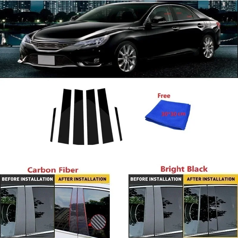 

6PCS Car Window Door Column Polished BC Pillar Posts For Toyota Reiz / MARK X 2010-2016 Window Trim Cover BC Column Sticker