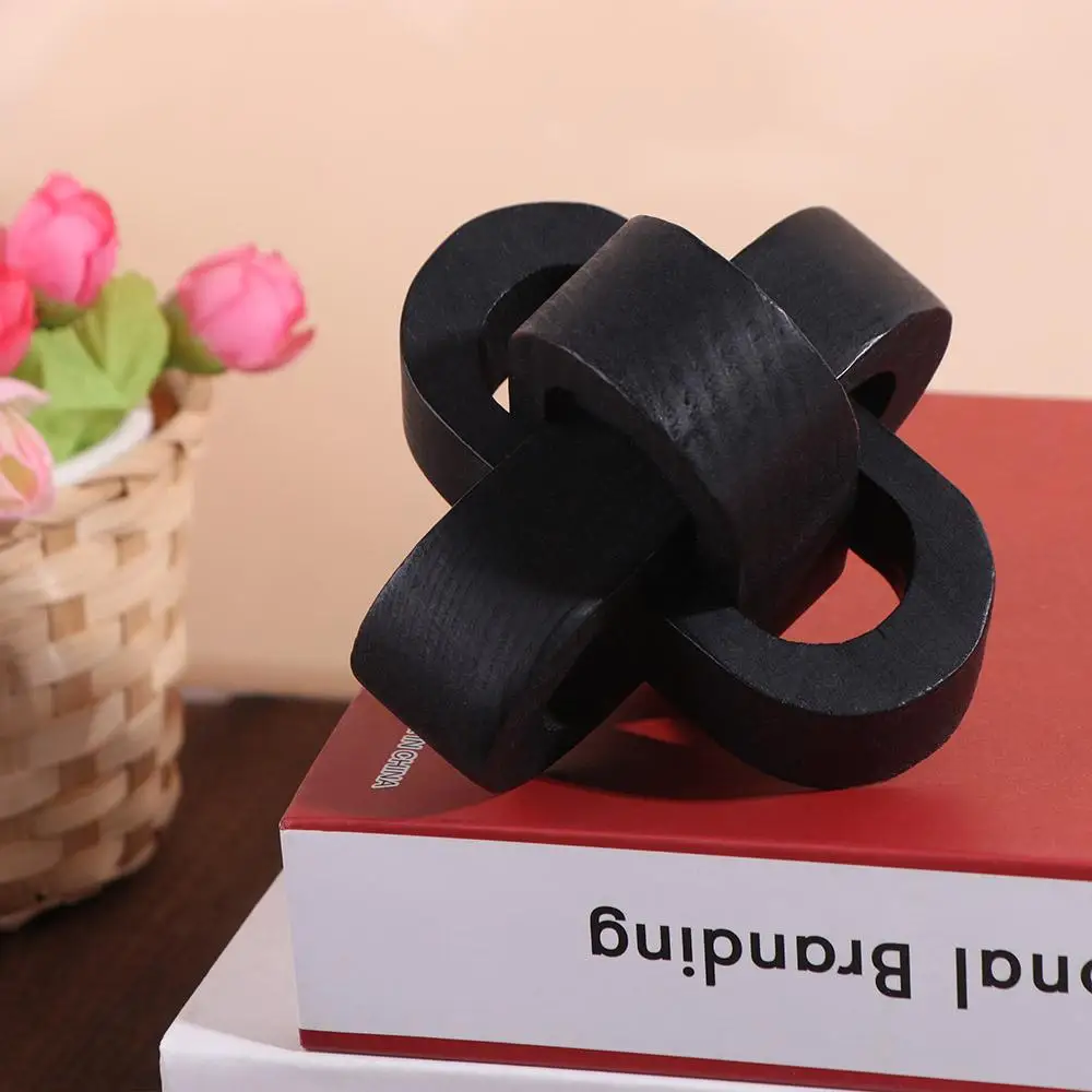 Rustic Art Craft Wood Knot Ornament Handmade Hand-carved Wooden Buckle 3-Link Chain Wooden Chain Ball Home Decor
