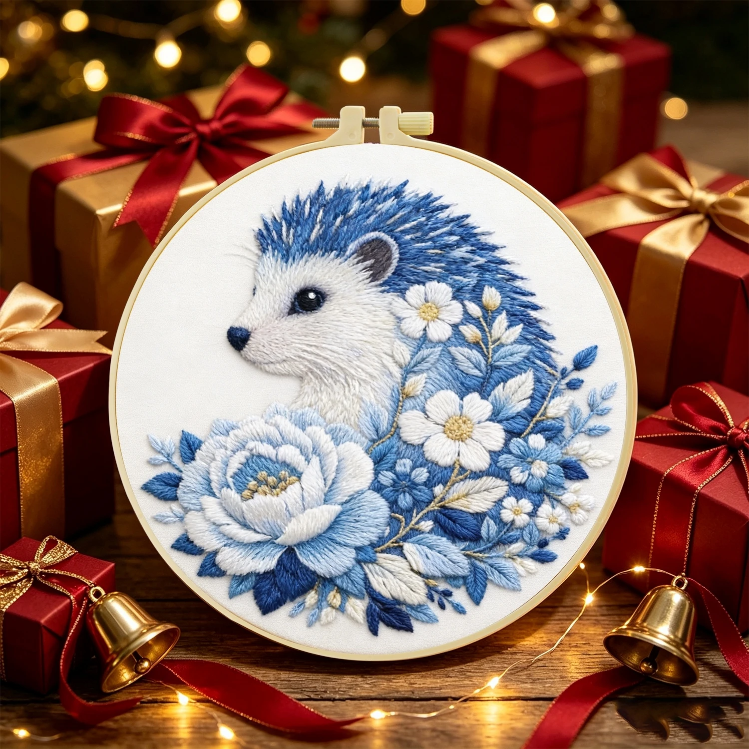 1 Set Blaue Blumen-Igel DIY-Stickerei-Set für Anfänger, Stick-Starter-Kit, Kreuzstich-Kunstgeschenk, Nadelarbeiten – Detail 4