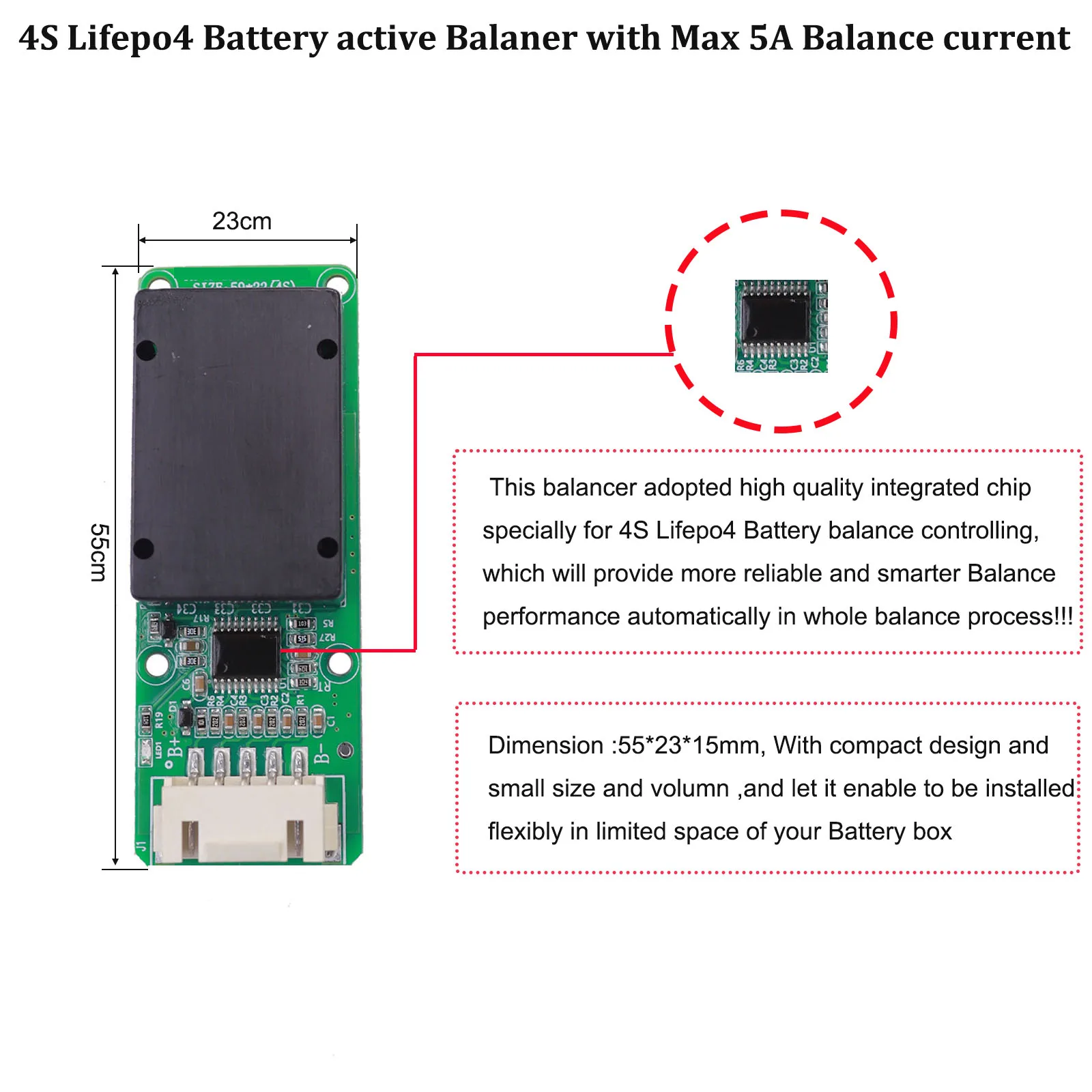 4S 12V Lifepo4 Battery active Balancer and equalizer of 14.6V Battery System with 5A Balance current