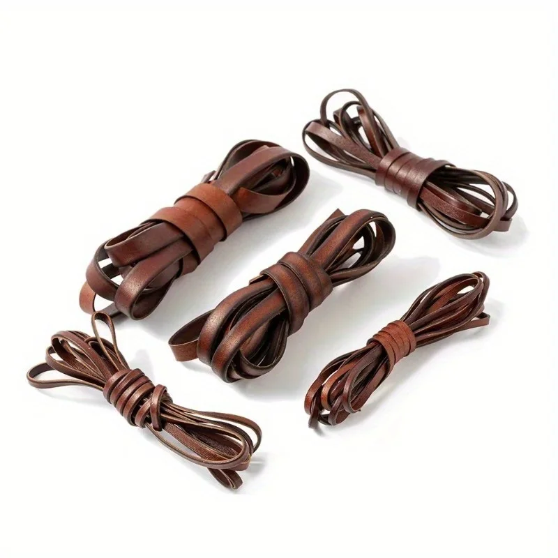 5 Meters Vintage Cowhide Leather Cord Strip Flat Rope DIY Leather Craft Jewelry Bag Leathercraft