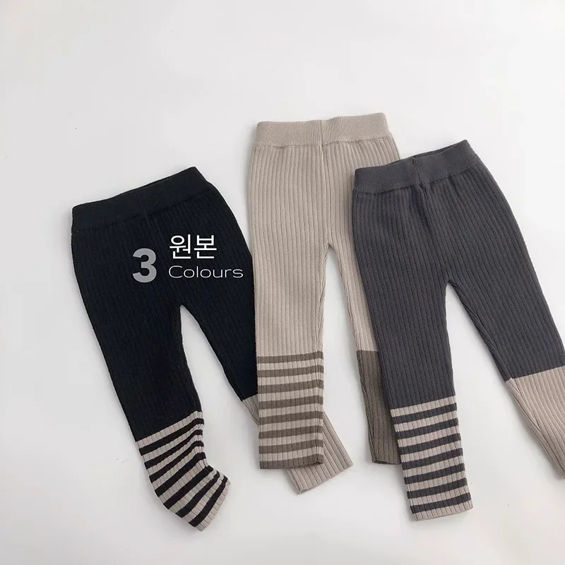 

Baby Girls Legging Kid Striped Legging Toddler Pant 2024 Spring Fall 1 To 6Yrs Children's Knitted Bottoming Clothes Korean Style