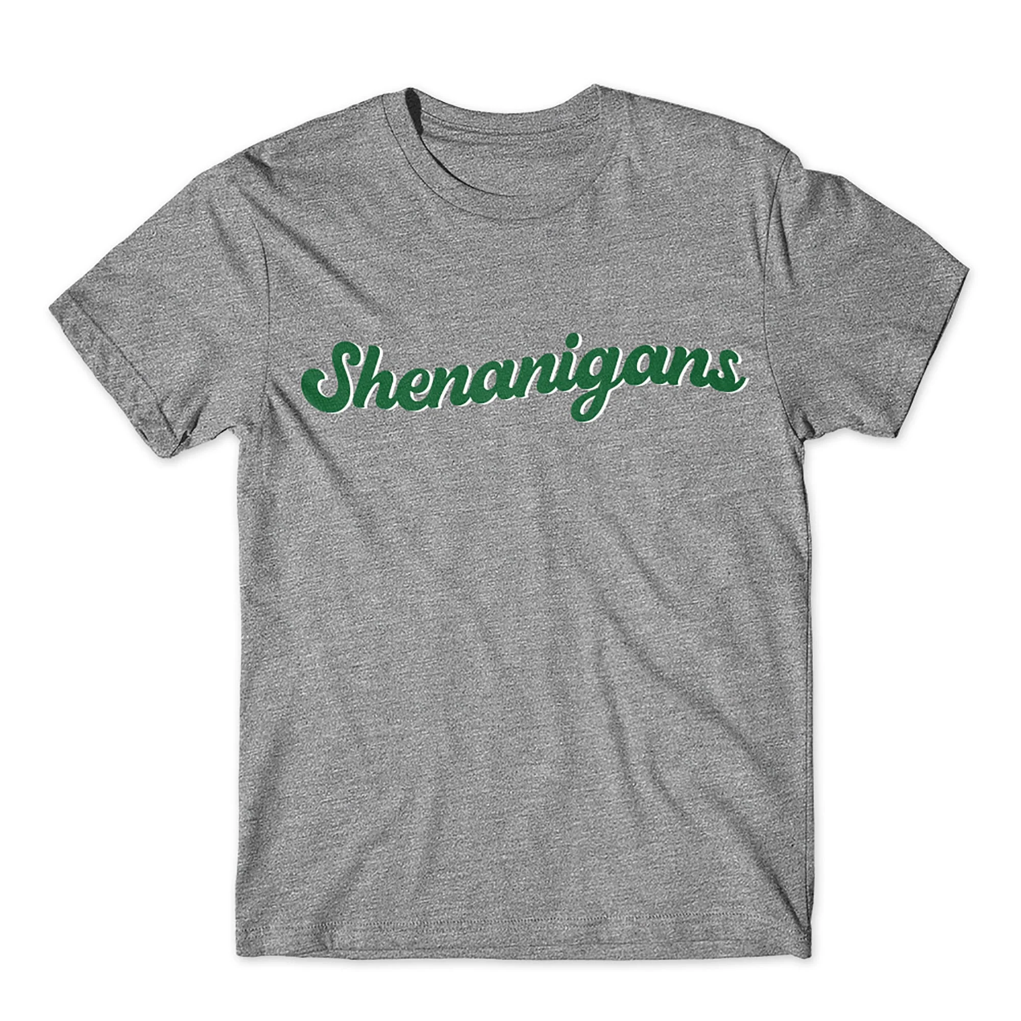 Shenanigans T Shirt on Light Gray Dark Grey White and Red Soft Premium Cotton Comfy