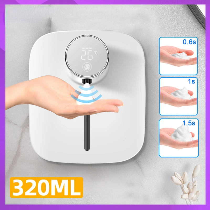 Dispensador automático de jabón de espuma líquida recargable montado en la pared con pantalla de temperatura