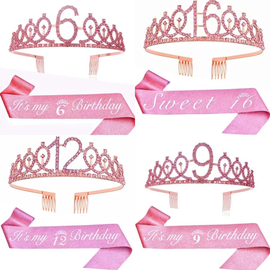 Geburtstagsdekoration für Mädchen Krone Tiara Schärpe Set Geschenk 4. 5. 6. 7. 8. 9. 10. 11. 12. Geburtstag Party Feier Deko