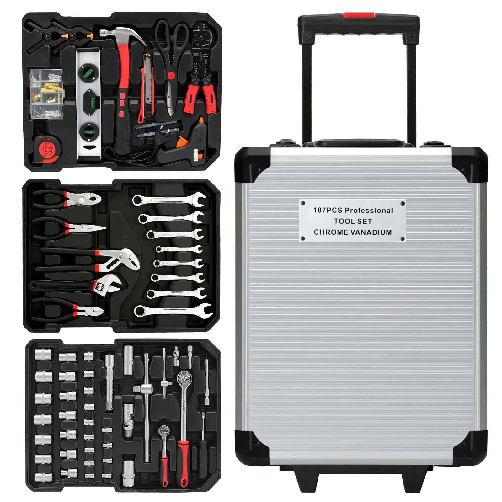 399PCS Suitcase Car Kit Hand Tools For Mechanics Automotive Ratchet,Socket Wrench Brush Cutter Household Tool Set  Auto Repair