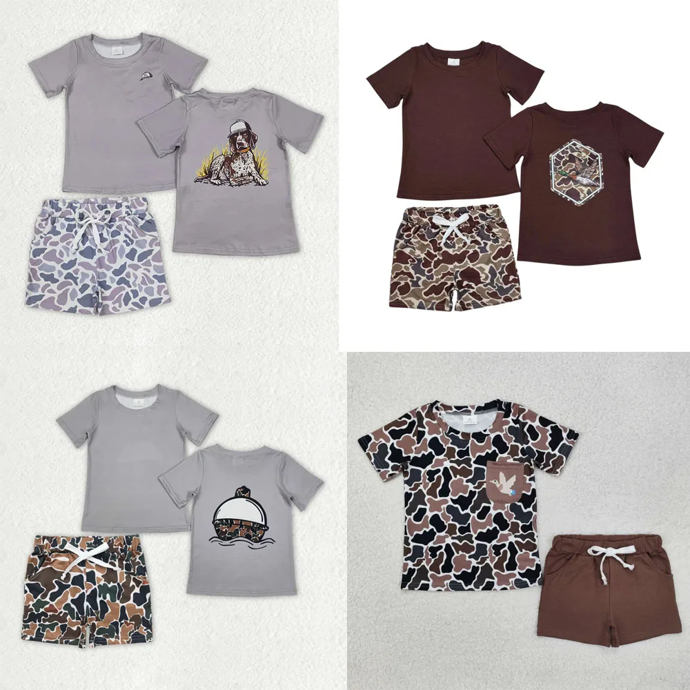 

Wholesale Children Short Sleeves Camo Duck Dog Tee T-shirt Toddler Infant Camo Pocket Shorts Kids Outfit Baby Boy Summer Set New