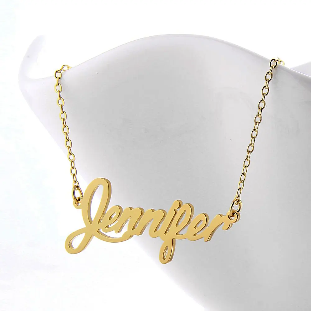 

AOLOSHOW Jennifer Gold Color Stainless Steel Name Necklace for Women's Jewelry Letter Pendant Charms Choker Gift