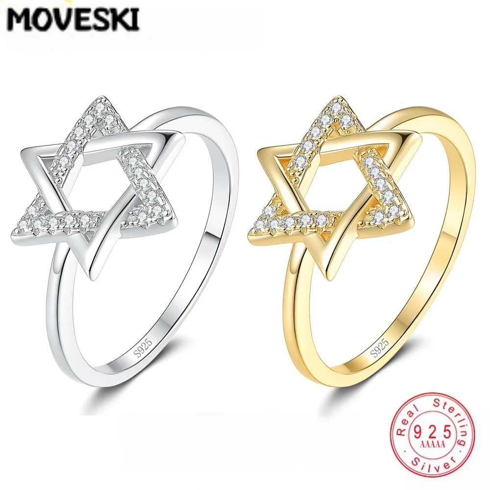 S925 Sterling Silver Star Ring Pave Moissanite Hexagram Symbol Fashion Stackable Finger Ring Women Trendy Jewelry Gift