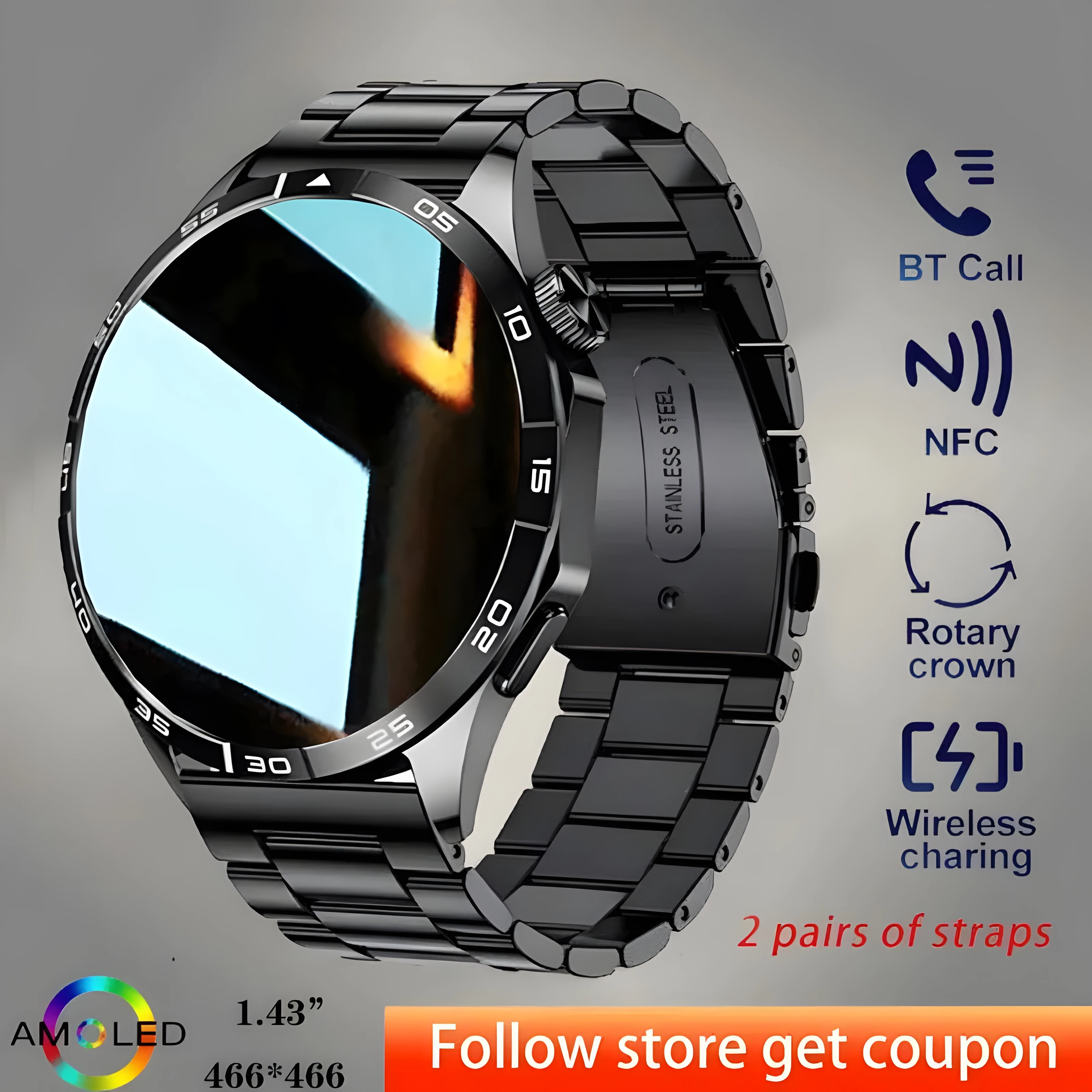 

2024 New Watch 4 Pro Original Men Smartwatch GPS tracking Heart Rate AMOLED 466*466 HD screen NFC Bluetooth Call smartwatch