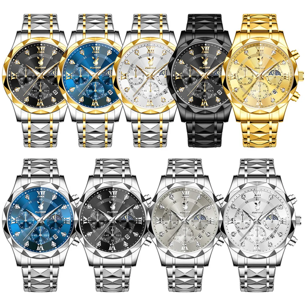 PLAYBOY 3088 Brand original authentic watches for man luxury Gift Box Diamond mirror multifunctional quartz men's watch view 6