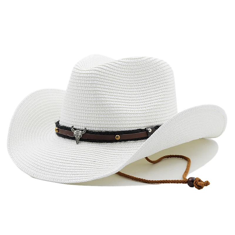 Hollow Out Unisex Shading Outdoor Wide Brim Cowboy Straw Hat Solid Color Fashion Sun Protection Beach Hat Summer Cap