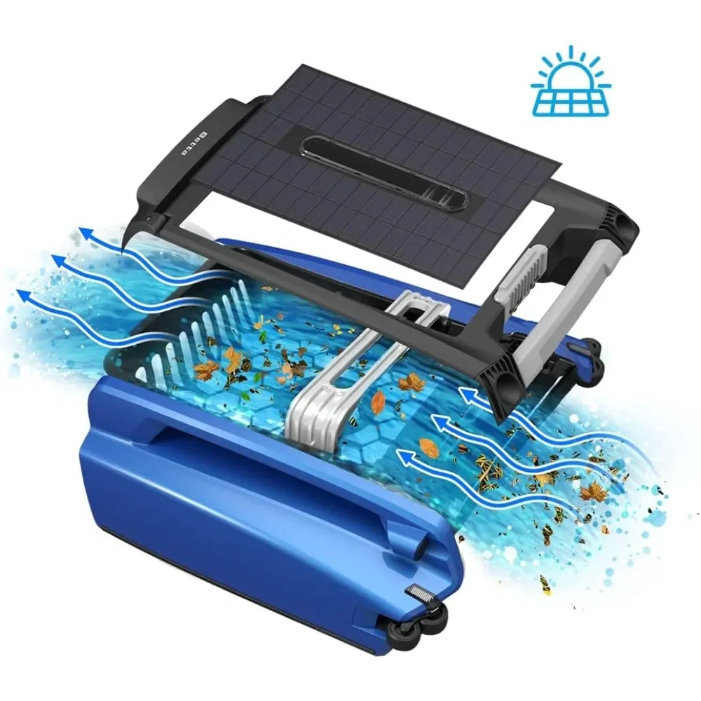 Solar Powered Automatic Robotic Pool Skimmer Cleaner with Enhanced Durability and New Design Twin Salt Chlorine Tolerant Motors