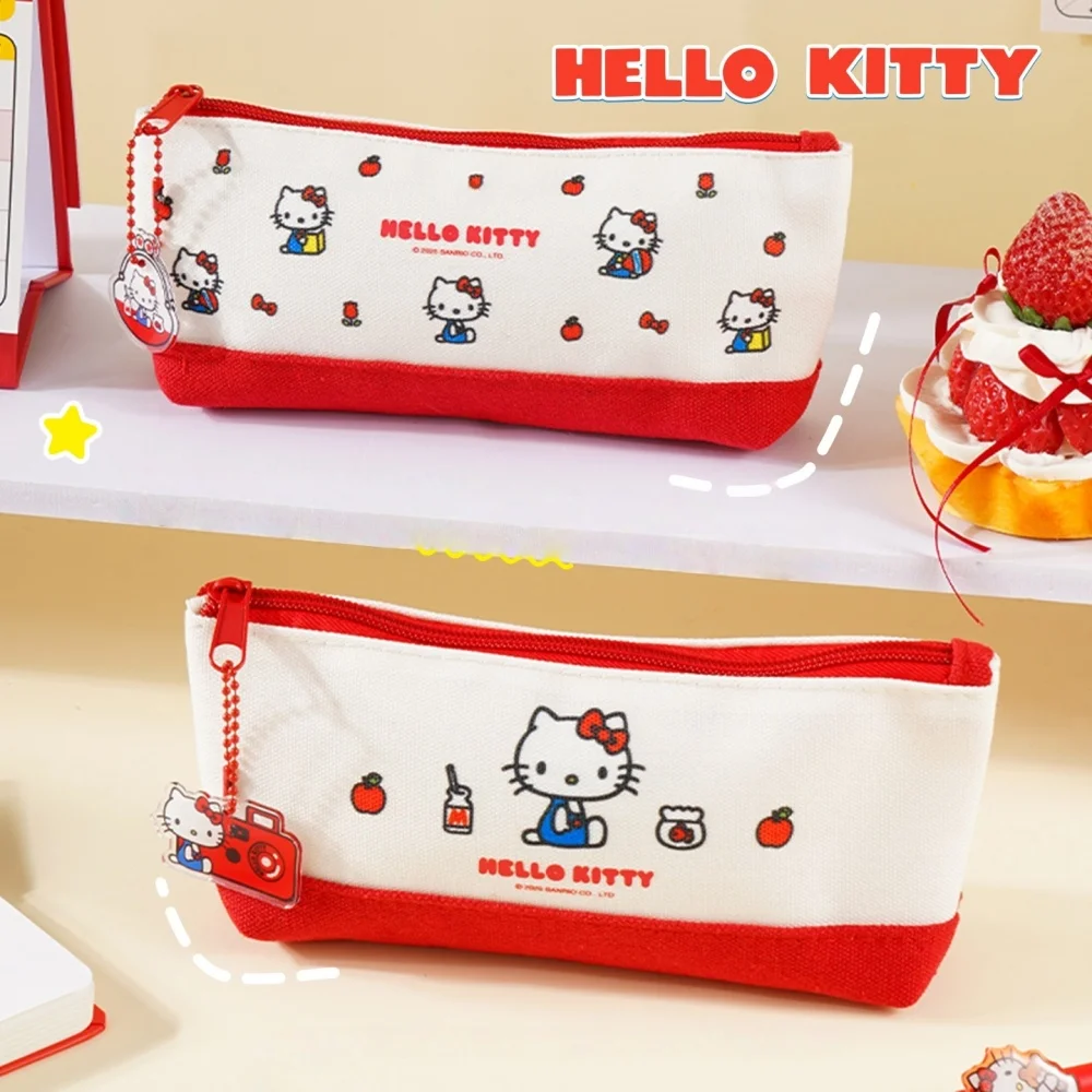 Genuine Sanrio Hello Kitty Canvas Zipper Pouch Pack Cartoon Makeup Bag Pencil Case for Cosmetics Stationery Girls Gifts