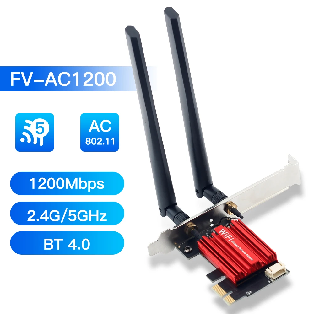 

AC1200 WiFi 5 PCIE WiFi Adapter Wireless Network Card Bluetooth 4.0 Dual Band 2.4G/5GHz 802.11AC For Desktop Windows 7/8/10/11