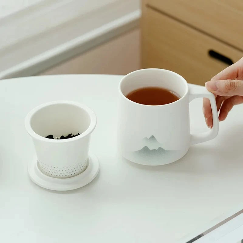 Taza  té  cerámica con filtro  té para oficina, vaso  café  lujo con tinta ver  medio Color, regalos  elaboració