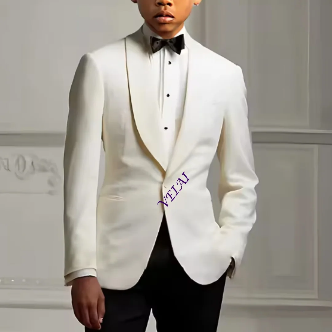 Ivory Boys Suit Jacket Pants 2 Piece Set Wedding Kids Tuxedo Custom Blazer 2-16 Years Old Fashion Outfit - view 3