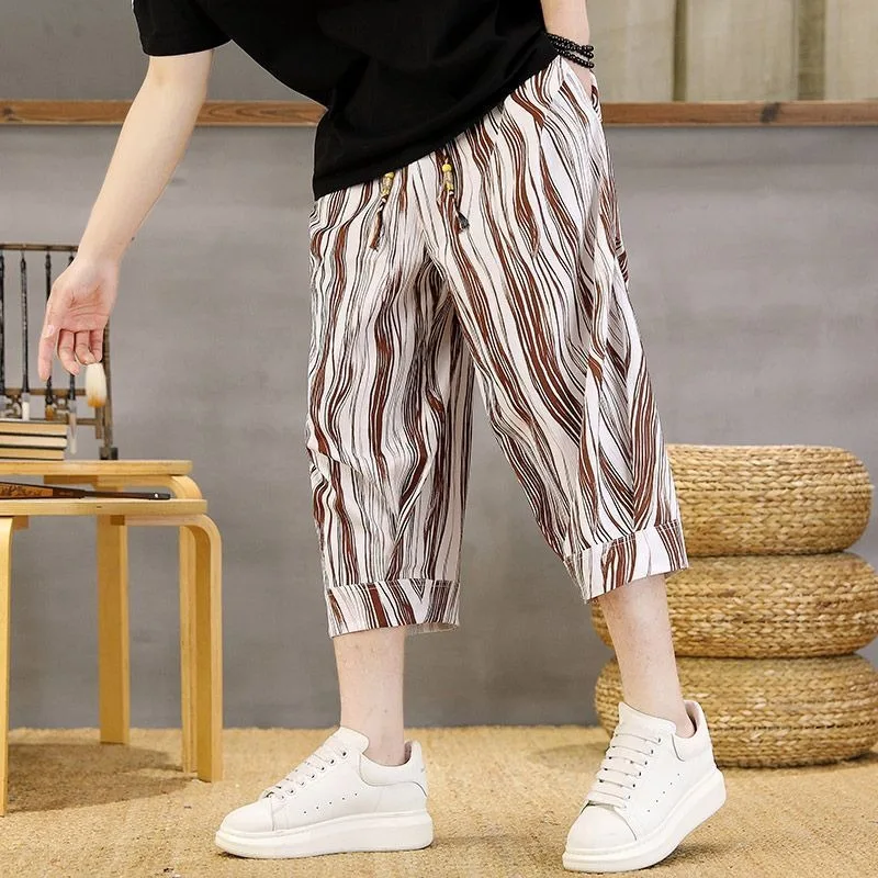 New Men's Thin Pants Summer Loose Harem Bloomers Cropped Pants