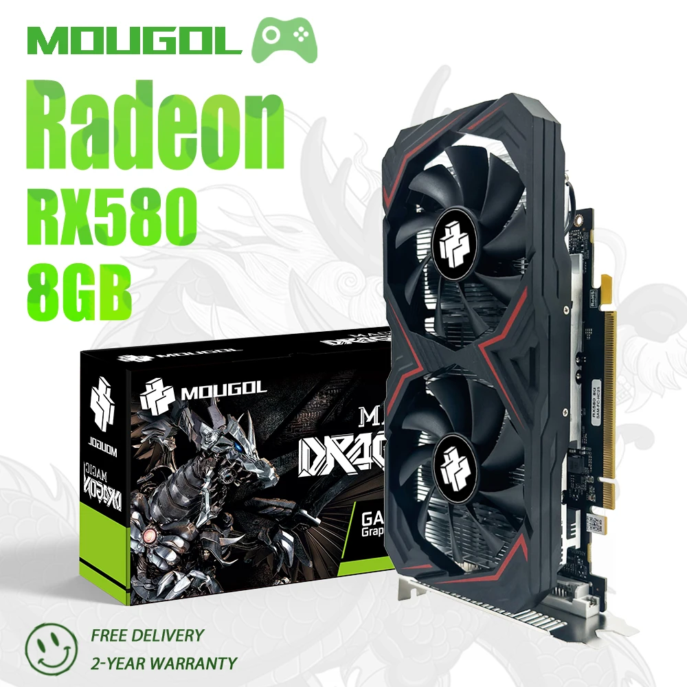 

MOUGOL AMD Radeon RX580 8GB gaming graphics card GPU 2048sp 256bit GDDR5 6pin PCIe x16 3.0, suitable for desktop computers Video