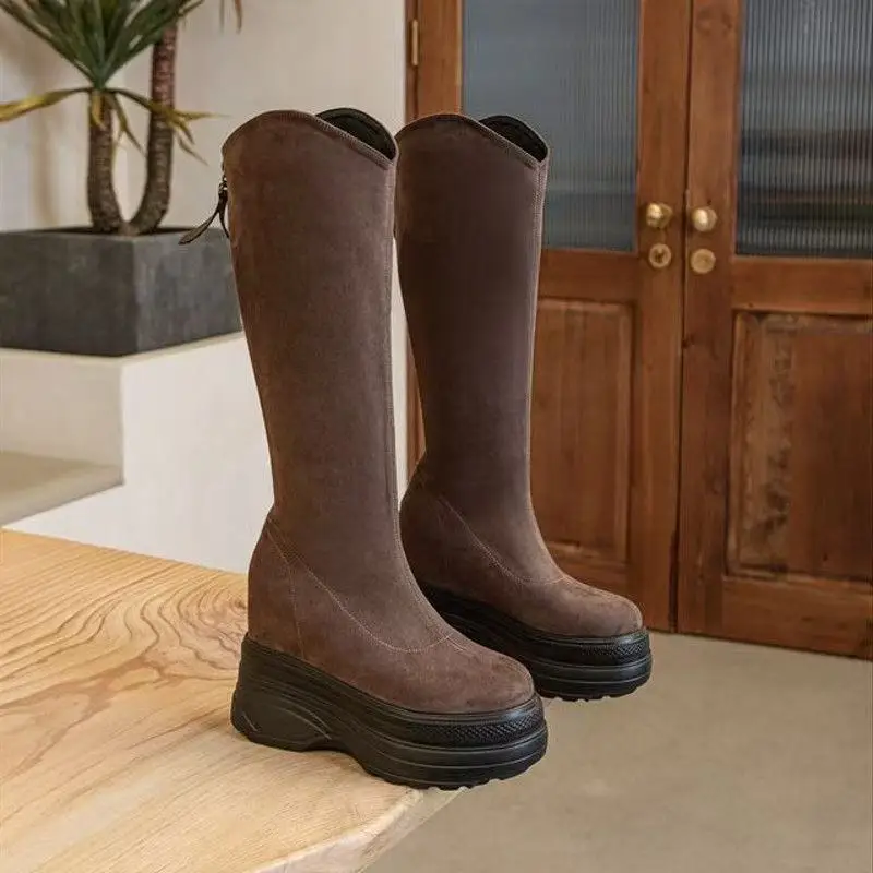 2026 New Winter Increases Heel Women's Ankle Boots Thick Bottom Wedges 11cm High Heel Platform Shoes Black high Boots Female