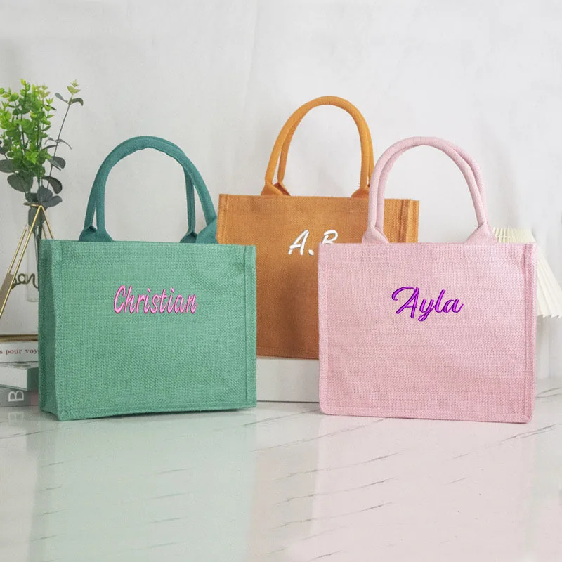 Borsa a mano di grande capacità color caramella borsa di tela semplice personalizzata con Logo personalizzato borsa speciale in lino di cotone regalo