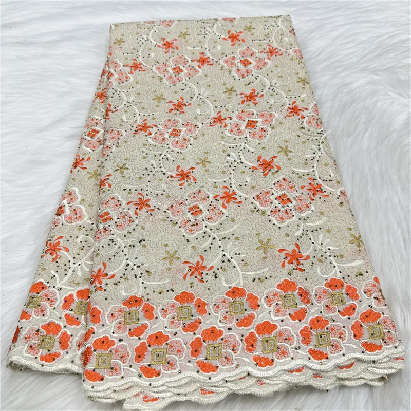 

5 ярдов африканская швейцарская вуаль кружевная ткань с вышивкой высокого качества с сухими камнями 100% хлопок для свадьбы 18 л 1122301