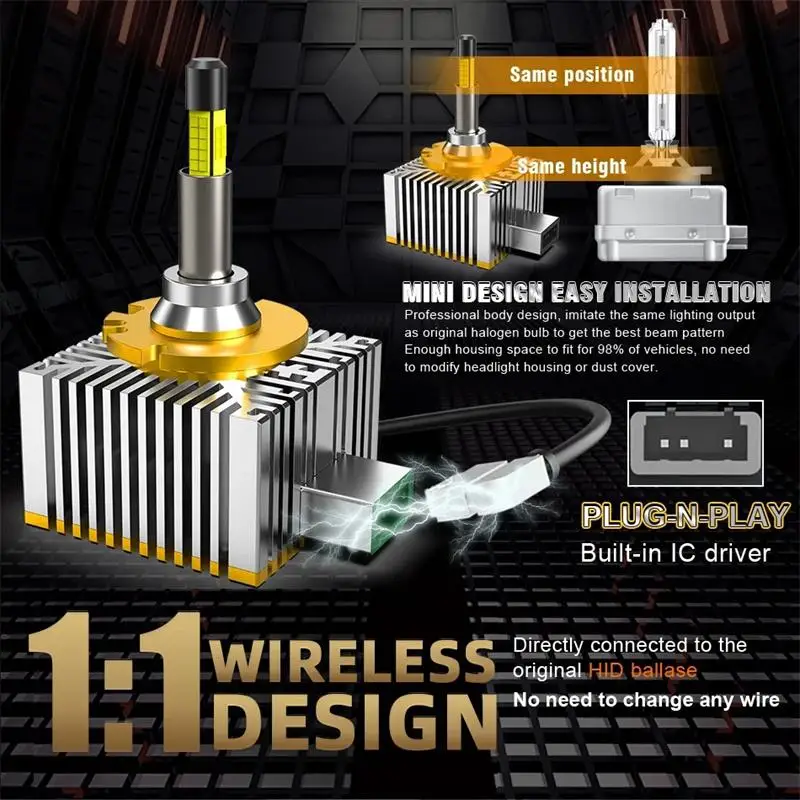 360 درجة D3S D1S Led المصباح 2000 واط 3000000LM HID D2S D4S D1R D3R D2R D4R التوصيل والتشغيل ضوء السيارة Canbus ثلاثية الأبعاد الإضاءة CSP للعدسة