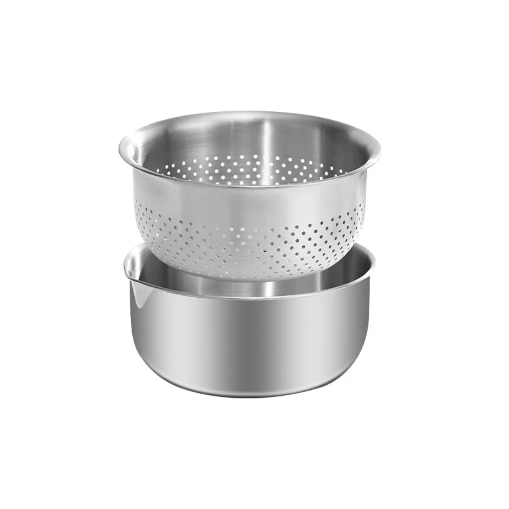 304 Stainless Steel Vegetable Washing Drain Basket Detachable with Markings Rice Washing Basket Side Flow Outlet Double Layer